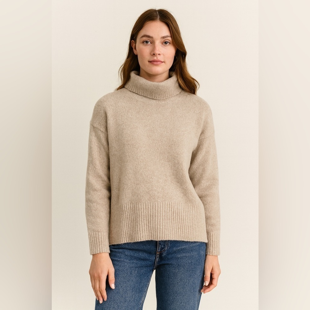 LOU & GREY greige turtleneck sweater wool blend